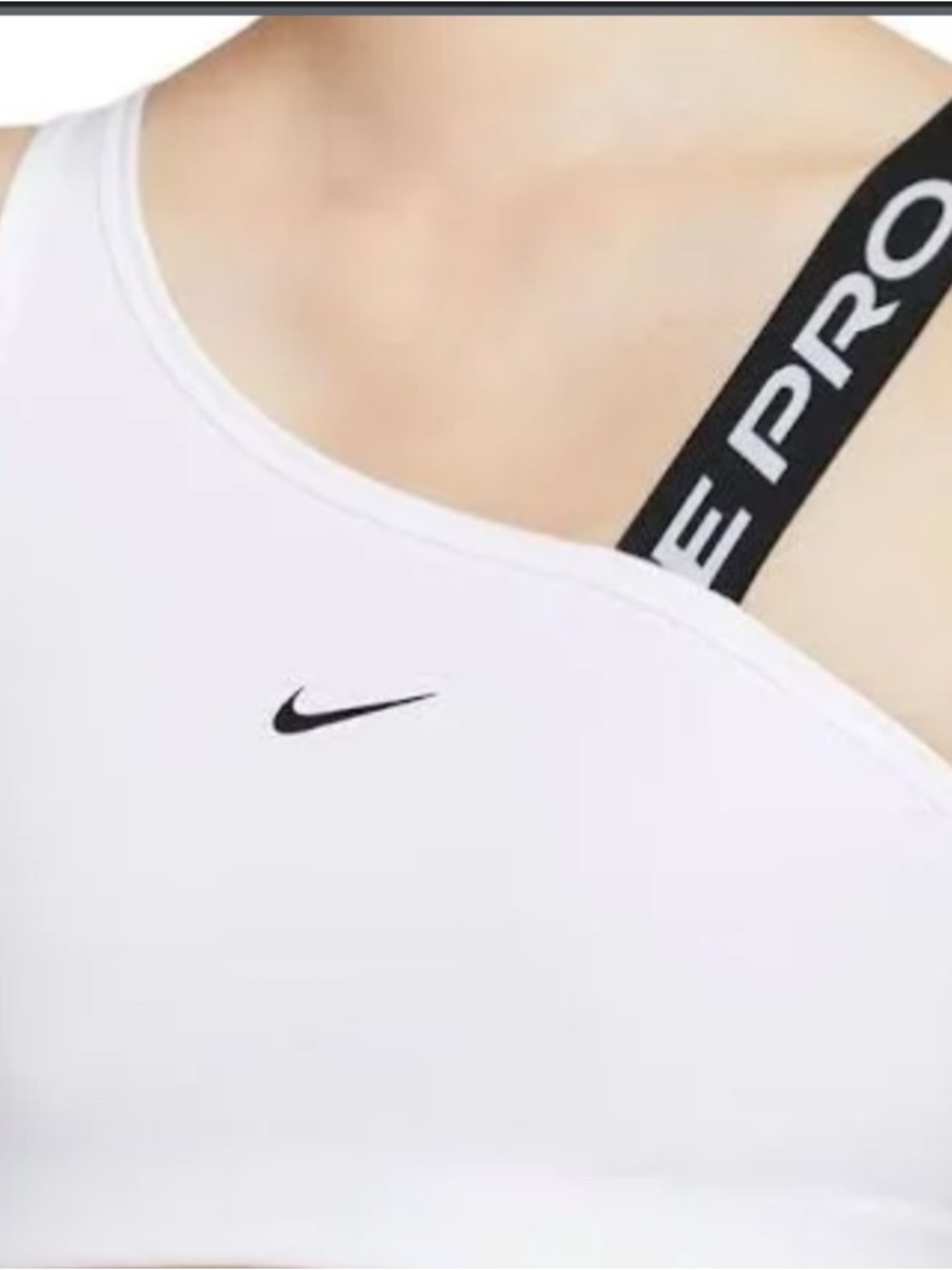 Nike White One-Shoulder Sports Bra with Black Branded Strap
Nike swoosh Bra